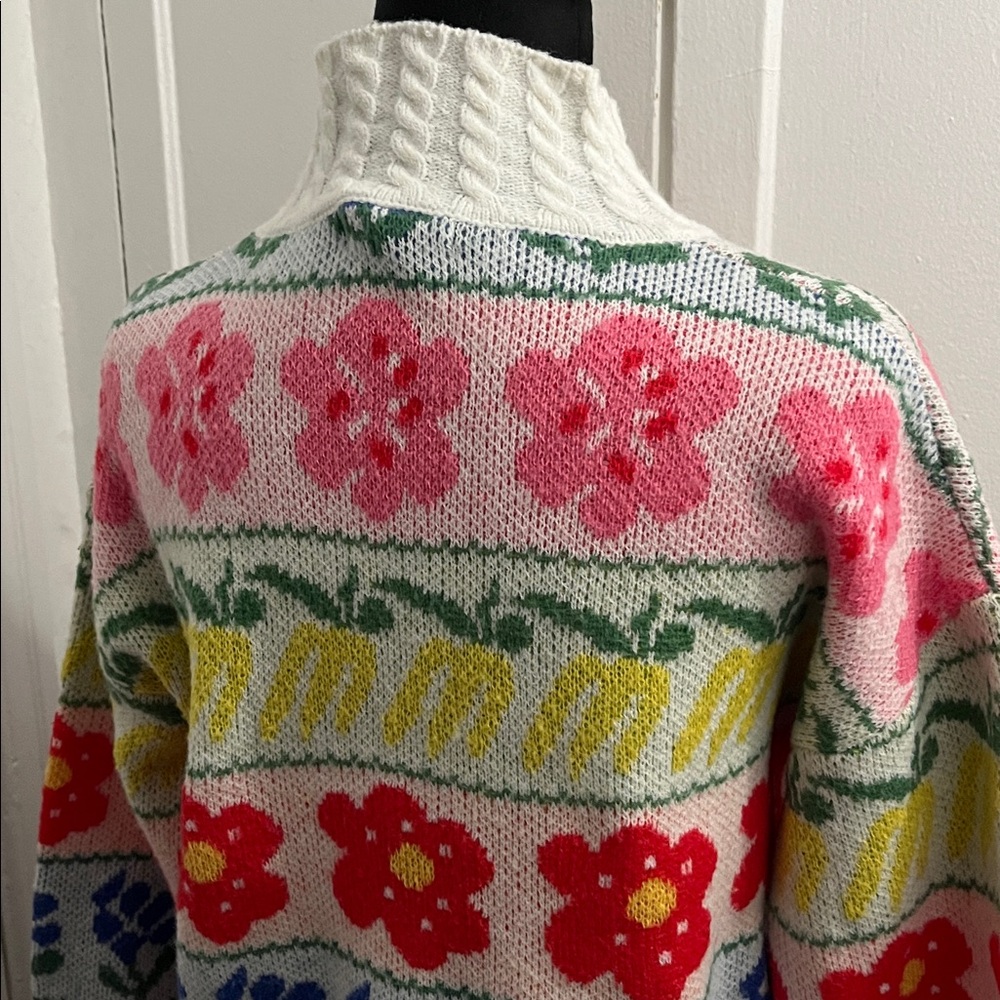 Polagram Floral Knit Sweater Stand Collar Elegant Sweet Pullover - Picture 10 of 17